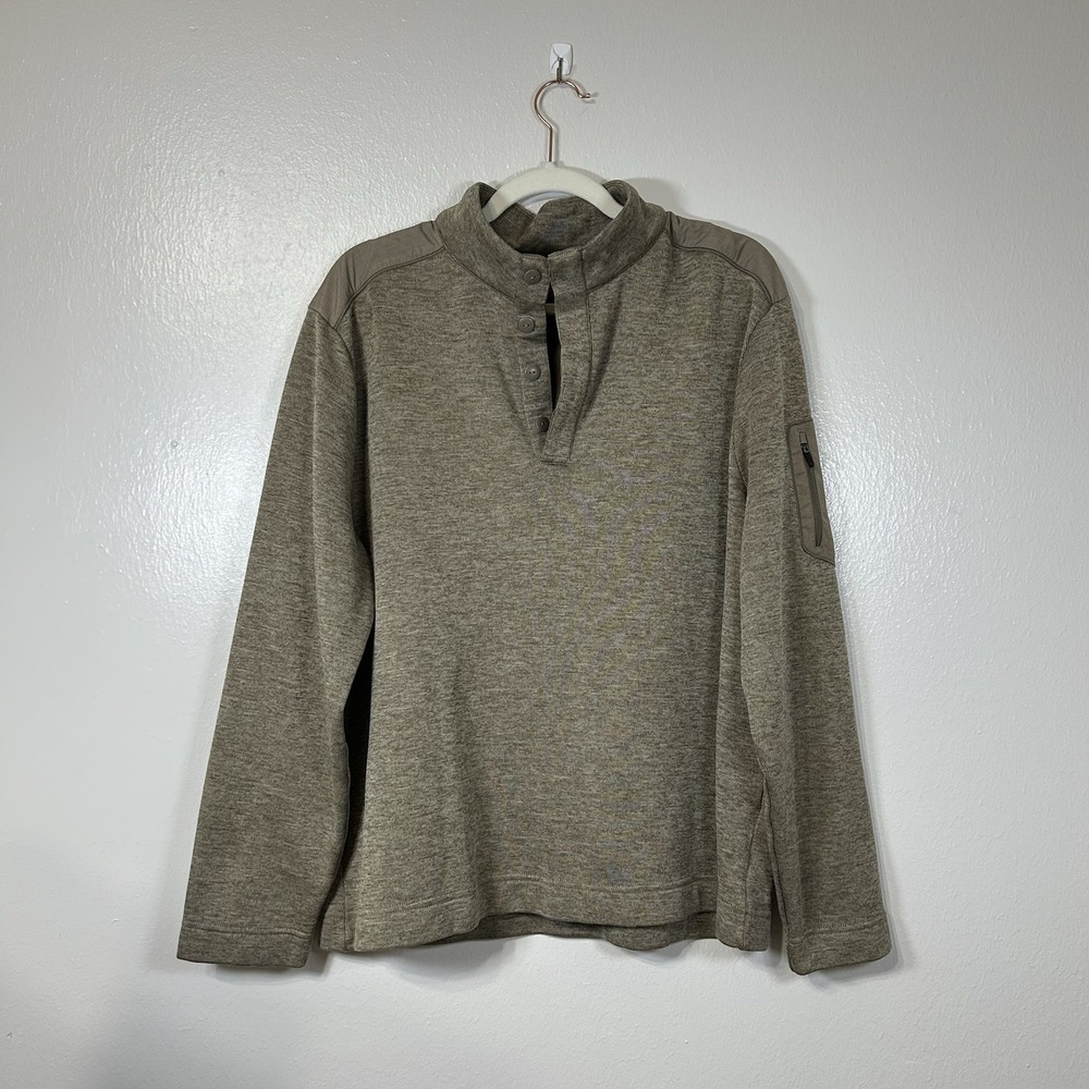 Gregā Norman Sweater Mens Brown Heather Button 1/4 Pullover Sweatshirt Size L